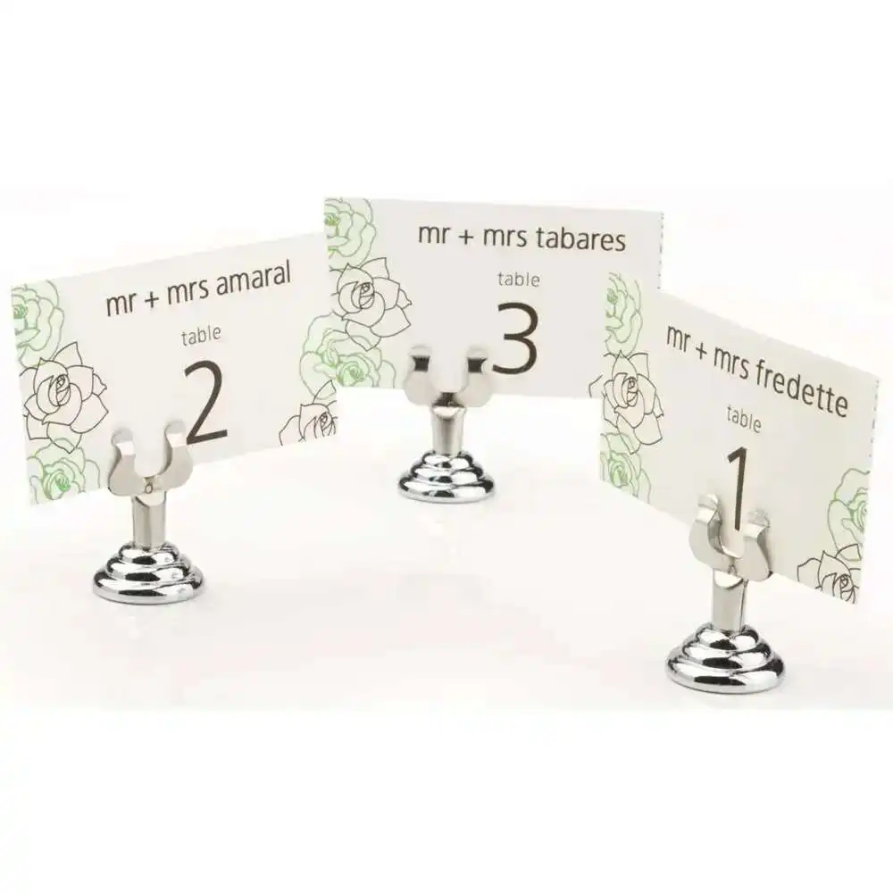 1-5/8" Hochzeit Tischkartenhalter Schreibtisch Tischplatte Metallschild Ständer Etikettenclip Doppelarmklemme Runde Basis - Silber