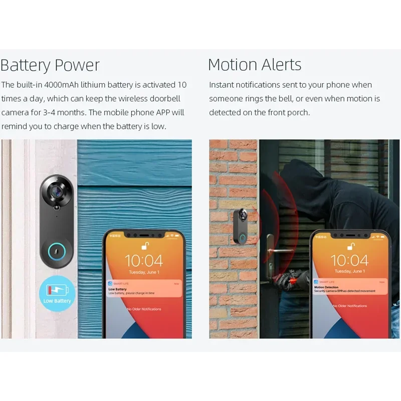 1080P Tuya Smart Video Intercom Doorbell WIFI Wireless Door Bell Night Vision Smart Home 4400mAh Battery Security Camera