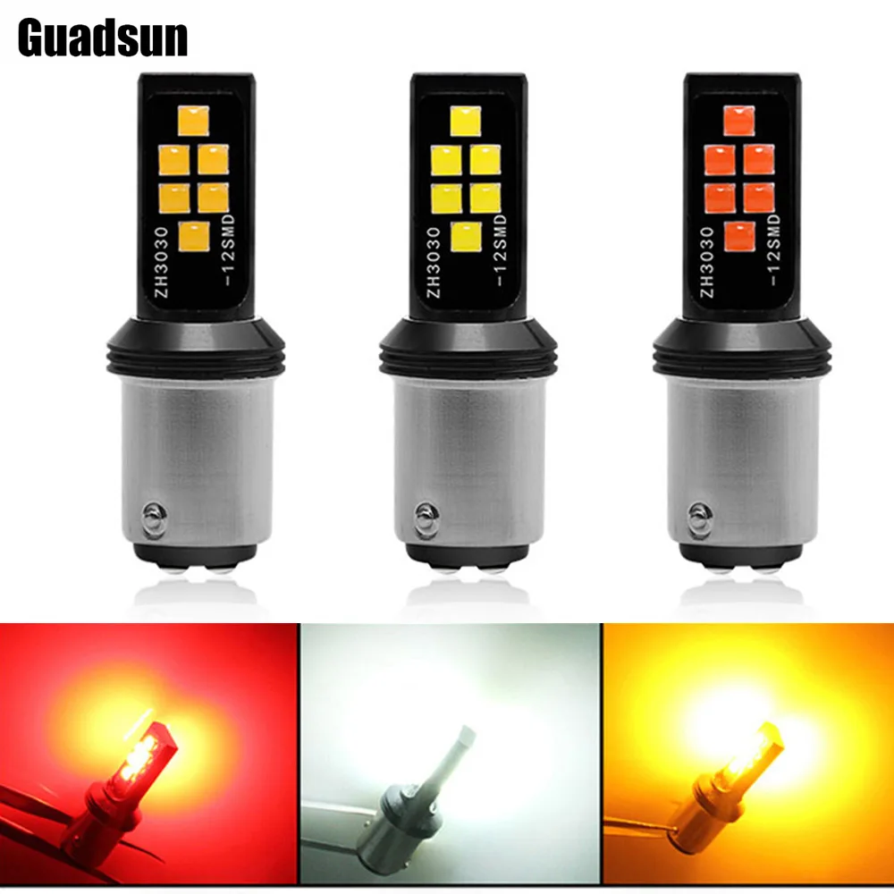 

Guadsun 1PC 1156 BA15S P21W 1157 BAY15D P21/5W 7443 3157 CANBUS T20 3030 12 SMD Auto Brake Lamp Turn Signal Light White Red 12V