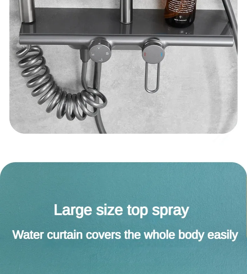 Description Picture 6 of itemFour Function Knobbed Hot Cold Shower System Set Brass Body Wall Mounted Rainfall Pressurized Shower Faucet Set for Bathroom