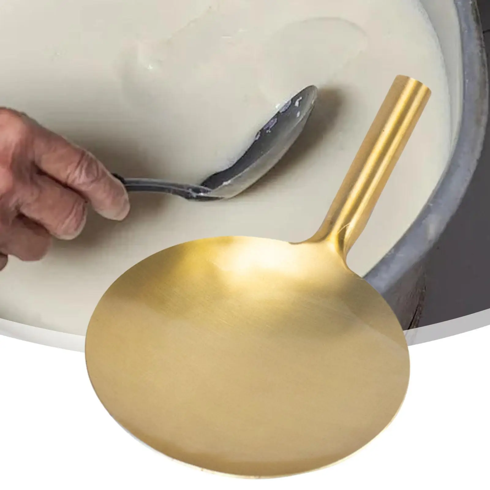 Tofu Scoop with Handle Brass Kitchen Utensil Restaurant Oil Skimming Ladle Tofu Brain Spoon Rice Spatula Jelly Scoop