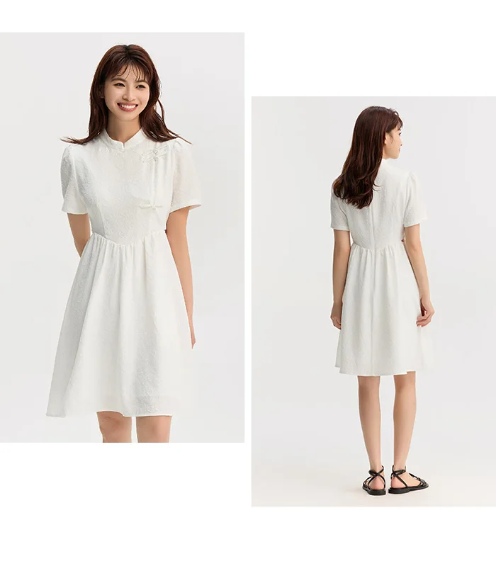 Women Dress Small Stand-Up Collar Buttoned Elegant And Gentle Summer Slightly Sexy Short Skirt New Arrival