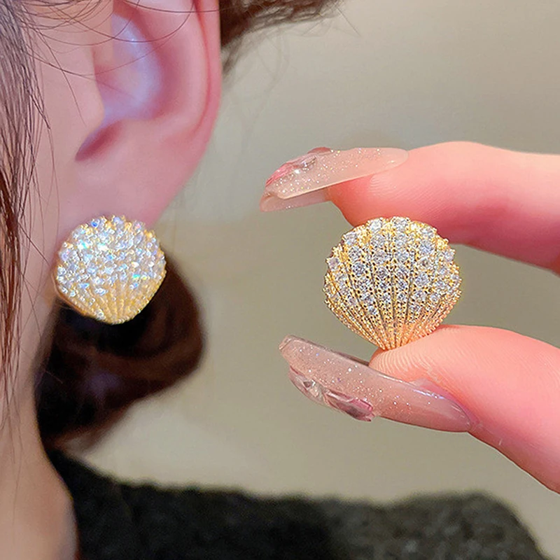 Серьги Huitan Bling в форме ракушки для женщин, Серьги Для Пирсинга Ушей, новые серьги для девочек, Свадебная вечеринка, изысканный подарок, модные ювелирные изделия