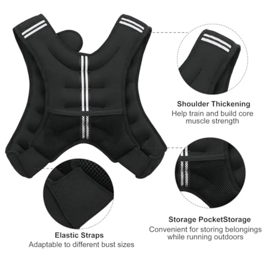 Weighted Vest, 6lb/8lb/12lb/16lb/20lb/25lb/30lb Weight Vest with Reflective Stripe, Weighted Vest for Men Women Workout Equipmen