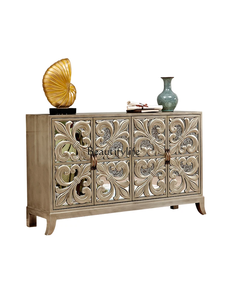 

New Classical Mirror Dining Side Locker European Style Living Room American Carved Solid Wood Partition Entrance Cabinet