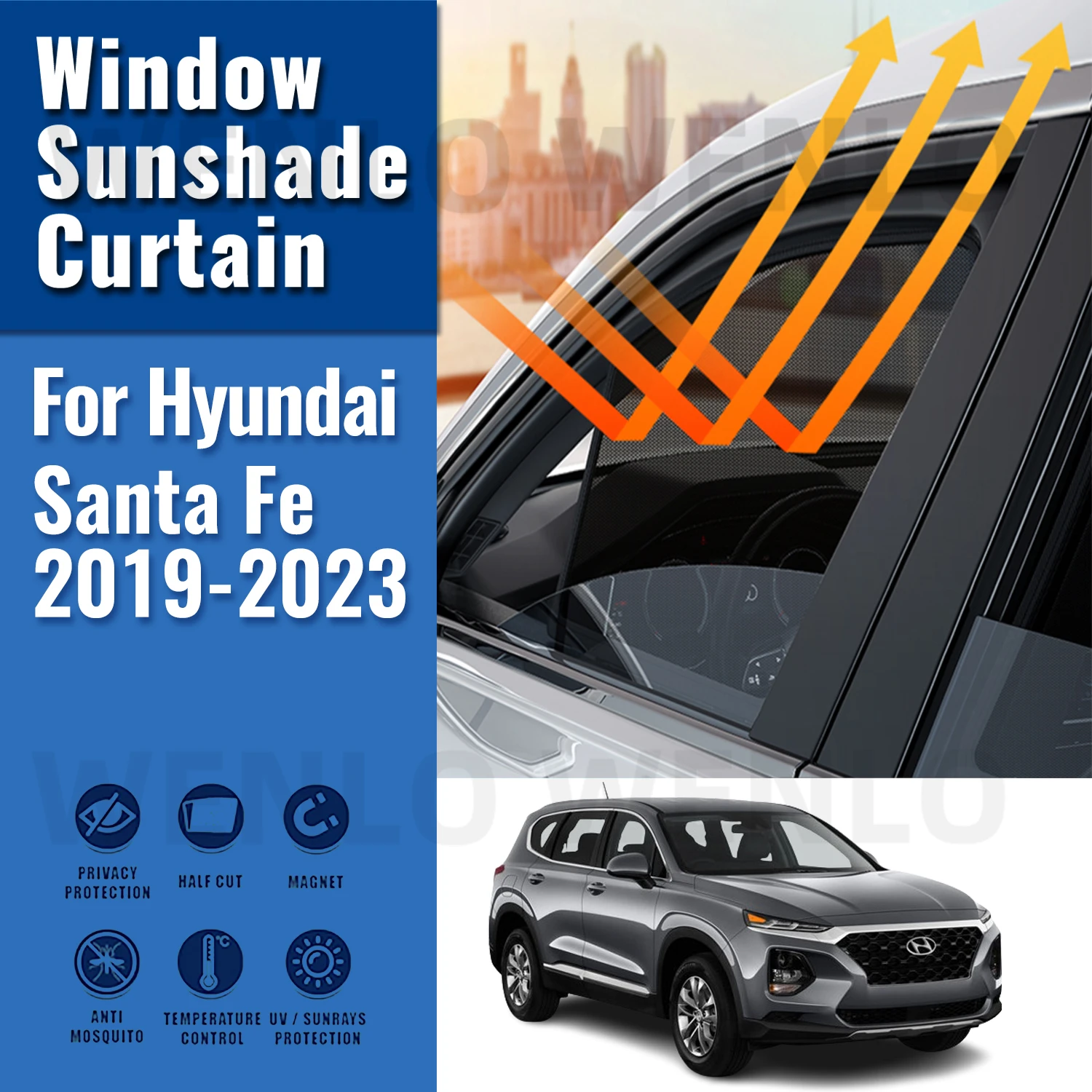 

For Hyundai Santa Fe TM SantaFe 2019-2022 2023 Magnetic Car Sunshade Front Windshield Frame Curtain Rear Side Window Sun Shades