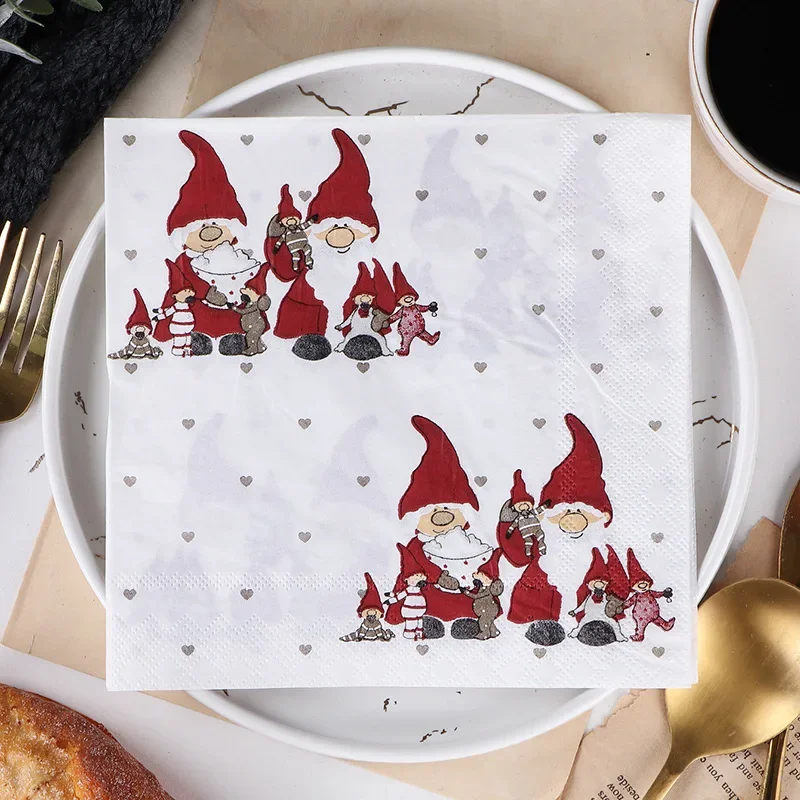 20pcs/pack Cartoon Santa Claus Snowman Reindeer Paper Napkins Disposable Tissues Towel for Merry Christmas Theme Party Decor