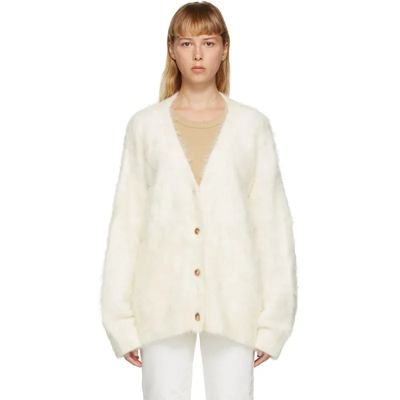 

TOTEM@E Plush Sweater Women's Cardigan Long Sleeve Loose V-Neck Sweater Coat Soft Sticky Top Autumn and Winter Style