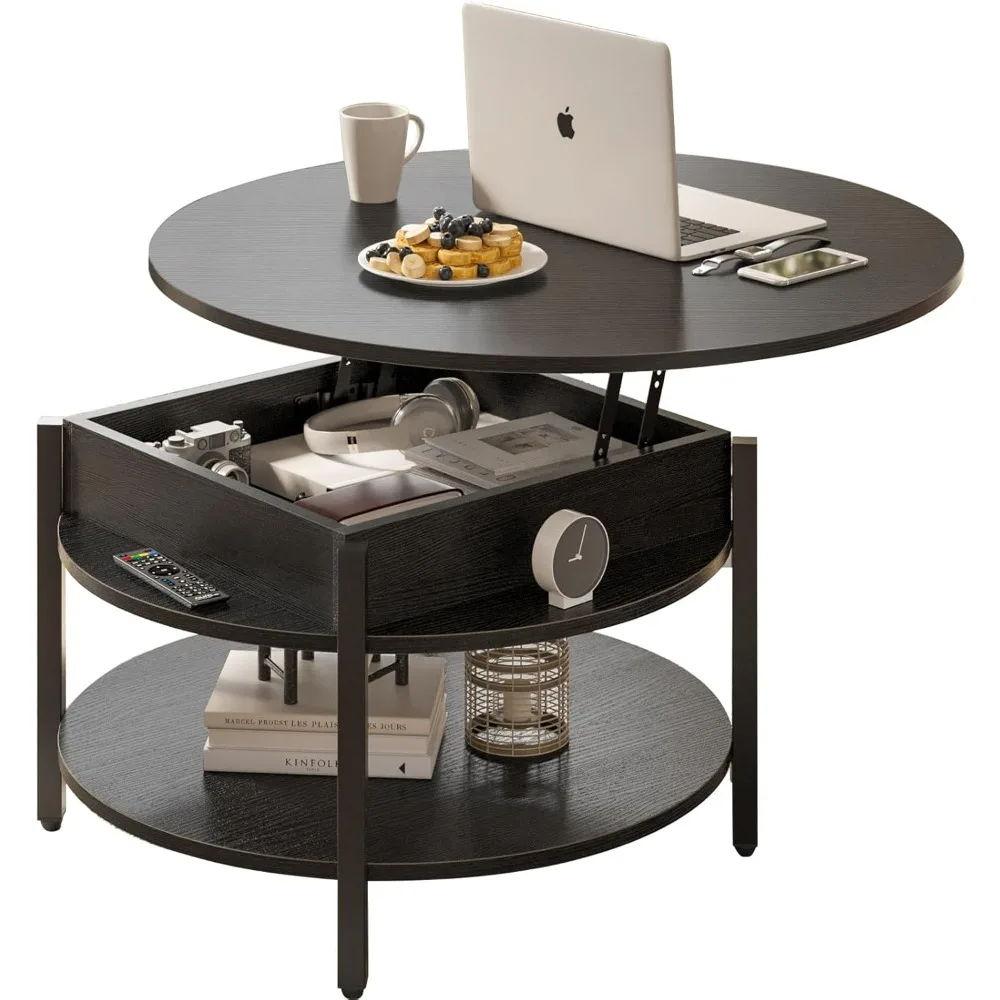 Round Lift Top Coffee Tables , Coffee Table for Living Room Reception Room, 2 Tier Small Round Coffee Table Circle Dining Tables 2