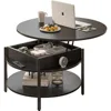 Round Lift Top Coffee Tables , Coffee Table for Living Room Reception Room, 2 Tier Small Round Coffee Table Circle Dining Tables 2