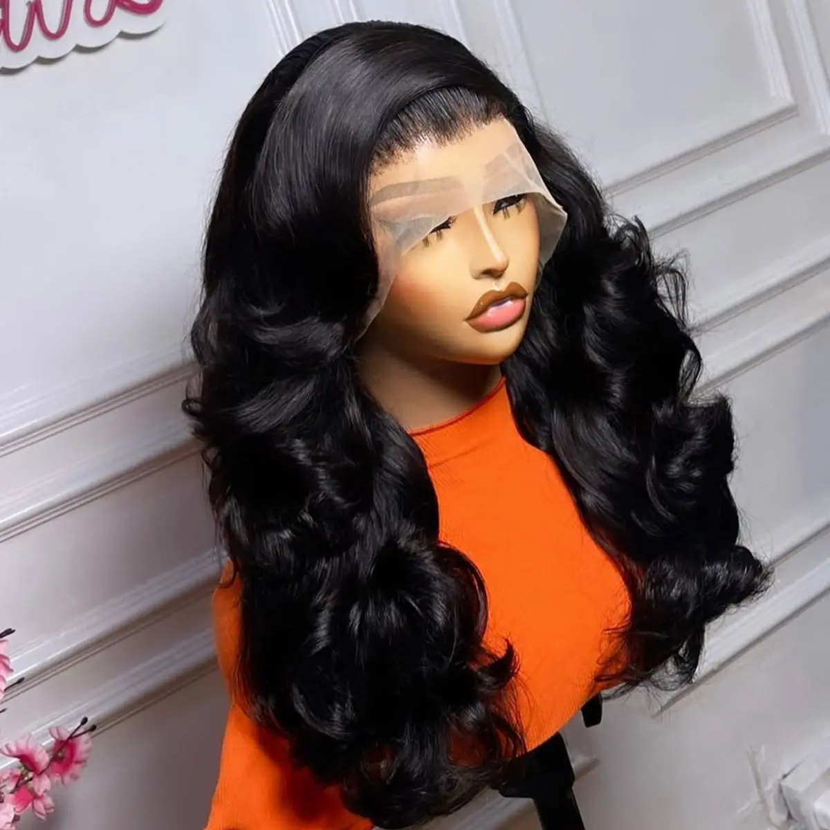 Loose Wave 13X4 Lace Frontal Synthetic Long Wig For Black Women Natural Black Color Wet And Wavy Hairline Preplucked Cosplay