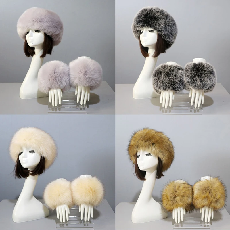 

3pcs 31Colors Headband Cuffs Set Warmth Faux Fur Women Winter Spring Autumn Wrist Sleeve Gloves Cap Overcoats Decor Accessory