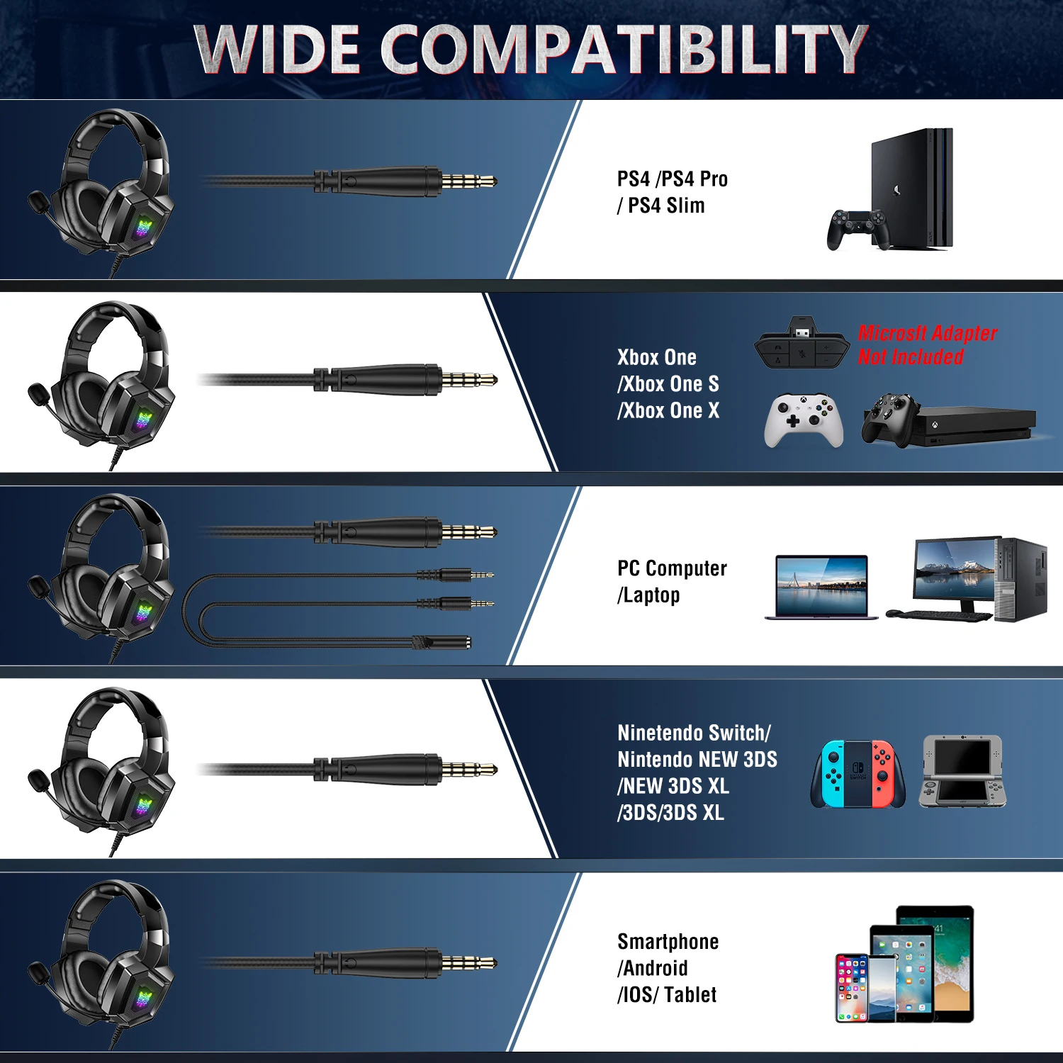 Casque de jeu filaire ONIKUMA K8 avec micro HD flexible et éclairage RGB, pour PC et Xbox._voghion.com