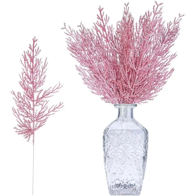 5pcs Simulated Christmas Gold Powder Pine Needle Leaves Christmas Tree Decoration DIY Accessories Bouquet Flower Wreath