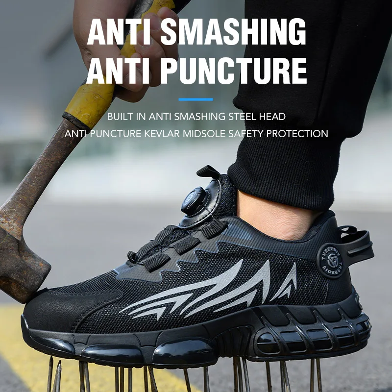 New Industrial Safety Boots Man Lightweight Rotary Buckle Safety Shoes Sport Steel Toe Lace-free Work Safety Sneakers for Men
