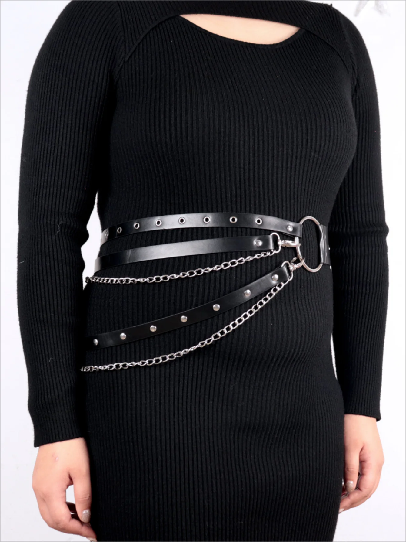 Damen Sexy Beinketten-Harness, Strumpfbandgürtel, Taillenkorsett, Ledergürtel, Oberschenkel-Harness, Gothic-Kleidungszubehör – Detail 7