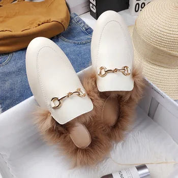 Women Wear Mueller Shoes Rabbit Fur Slippers Autumn Winter Super Hot Lazy Slippers With Flat Bottom Toe-covered Half Slippers 1