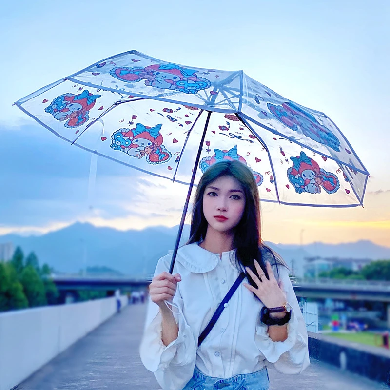 New Cartoon Transparent Automatic Umbrella Fashionable Anime Character Creative Waterproof Womens |