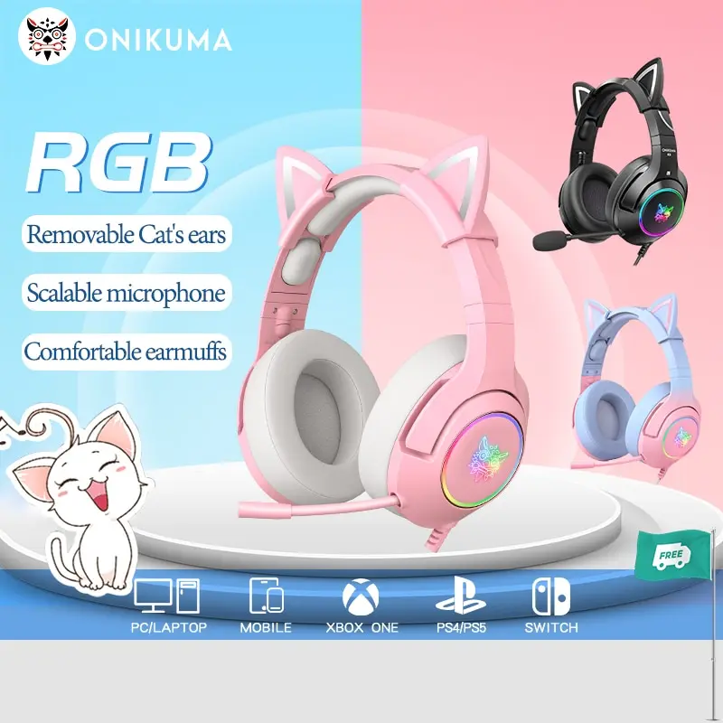 ONIKUMA K9 Wired Headphones with RGB Light Flexible HD Mic