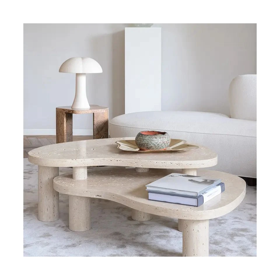 SHIHUI Modern Luxury Marble Coffee Table Base Travertine Sitting Room Tea Cafe Set Nesting