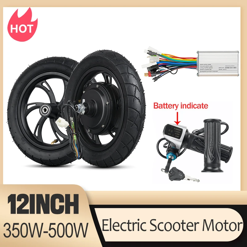48V500W 12인치 스쿠터 허브 모터 리어 휠(타이어 포함) 36V350W 브러시리스 기어리스 허브 모터(접이식 자전거 스쿠터 모터용)
