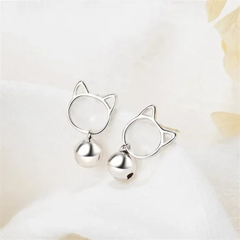 Uini Tail hot selling new 925 sterling silver fashionable personality cute cat bell short earrings exquisite temperament ED021