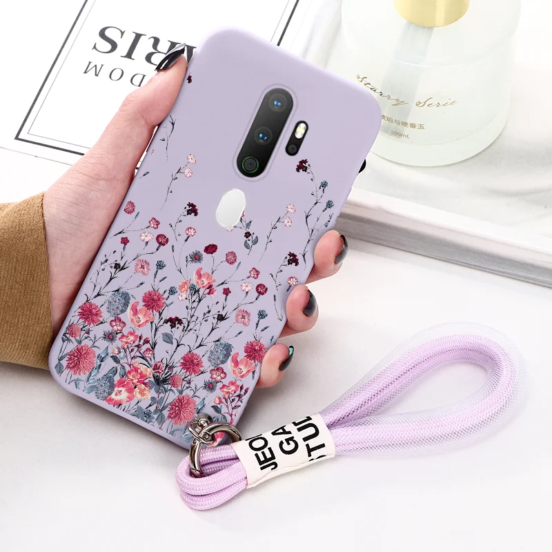water pouch for phone Case On For OPPO A5 A9 2020 Cover Dinosaur Fundas For OPPOA5 OPPOA9 OPPO A 5 9 Flower Short Lanyard Leopard Bumper Silicone Etui mous wallet