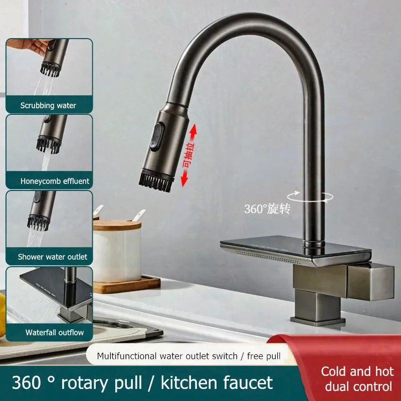 

4 Effluent Modes All Copper Kitchen Pull-out Faucet Gun Gray Dishwashing Basin Cold And Hot Mixed Splash Proof Sink Faucet