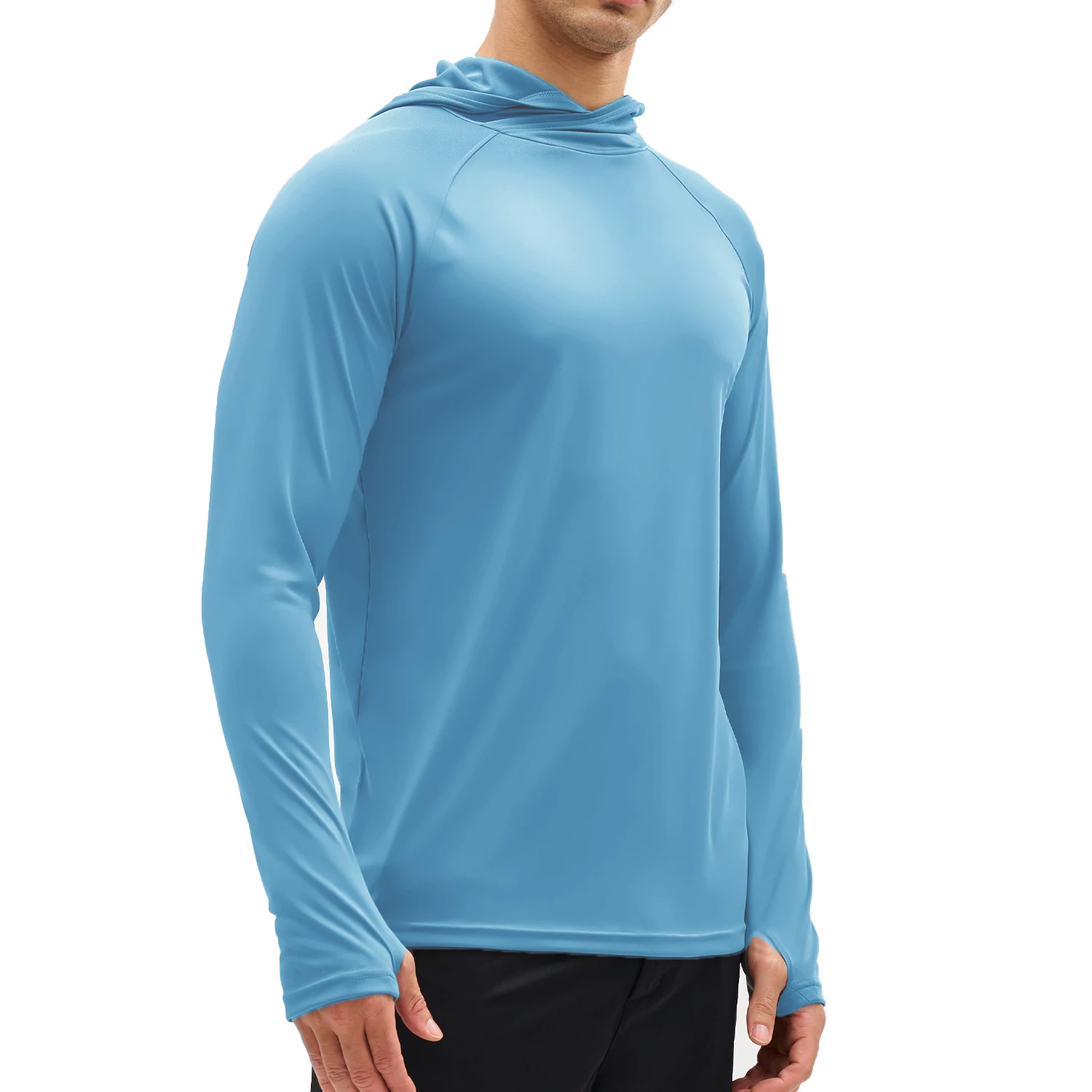 EKLENTSON Herren UPF 50+ Leichte Kapuzenpullover, schnell trocknendes Rashguard-Shirt mit Kreuzkragen, Sonnenschutz für sportliches Laufen – Detail 15