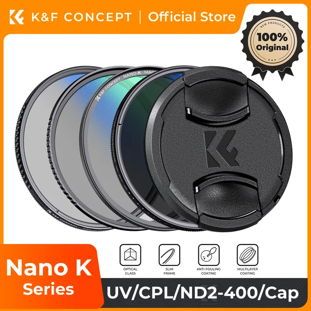 K&F CONCEPT K Series 49-82mm Filters UV/CPL/ND2-400/Black-Mist 1/4 Cap Clean Cloths Camera Lens Filter Set for Nikon Canon Leica 1