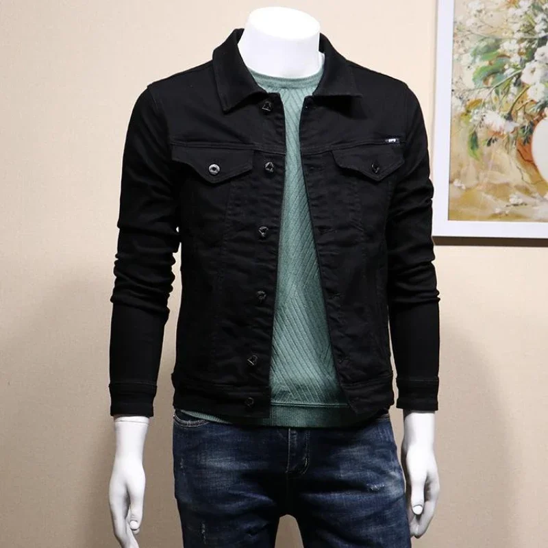 

Джинсовая куртка Y2k Мужская на пуговицах, черная джинсовая верхняя одежда, ковбойская дизайнерская модная одежда, быстрая доставка, низкая цена, размер L, осень