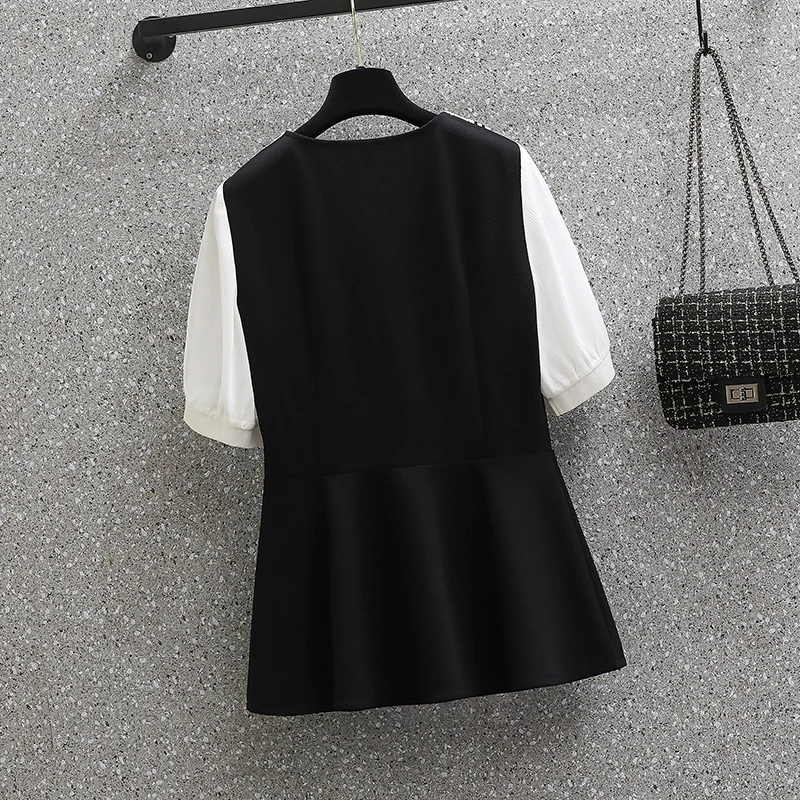 Workwear 검은 옷 플러스 사이즈 여성 바지 정장 레이스 크로 셰 뜨개질 셔츠 탑과 바지 두 조각 레이디 매칭 세트 2022 여름