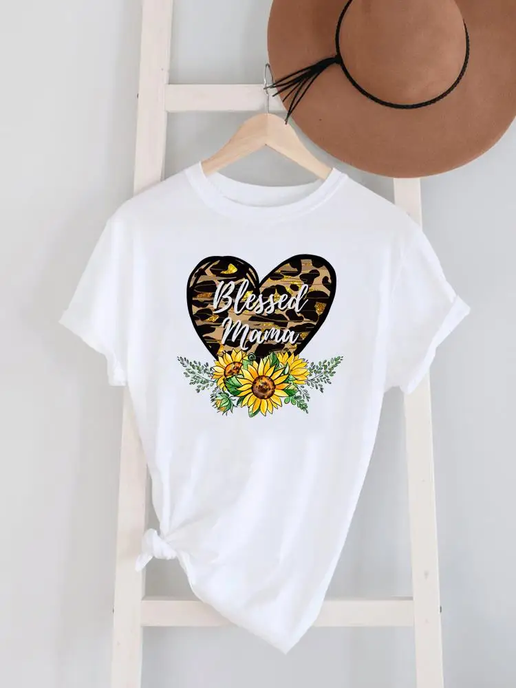 Mujeres Camiseta De Manga Corta Manga Corta Camisetas Impresión Casual Mamá Letra Flor Leopardo display picture 3