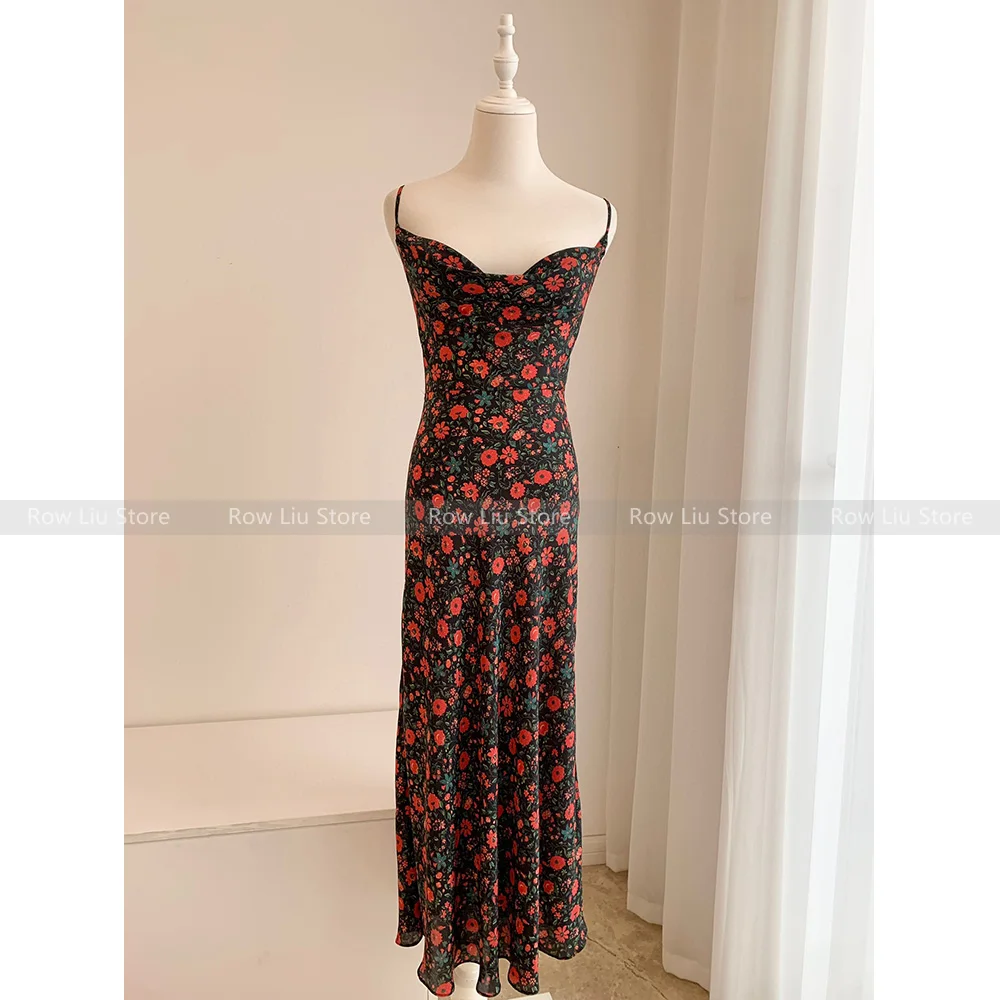 

High Quality! French Vintage Niche Rose Crushed Flower Halter Dress 2024 Beach Holiday Slim Sexy Wrap Dresses