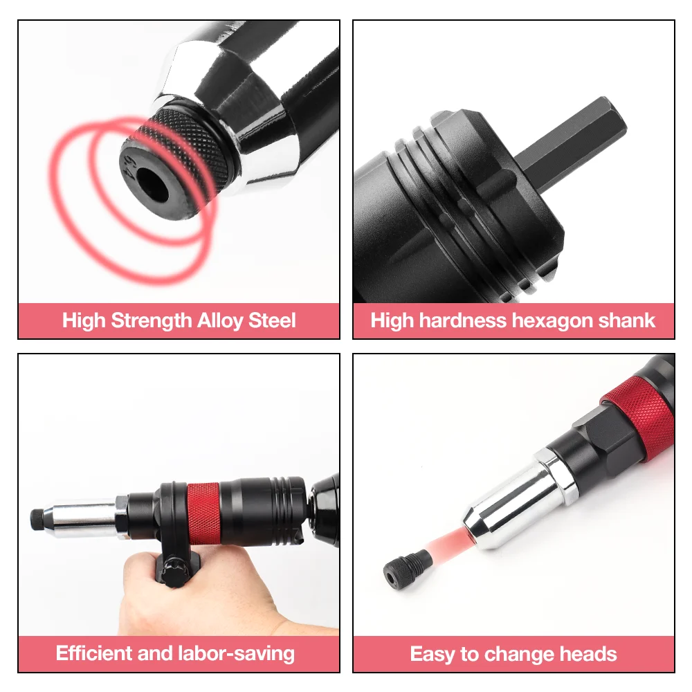 Home Cordless Rivet Gun Set 2.4mm/3.2mm/4.0mm/4.8mm/6.4mm Insert Nut Riveting Tools Industrial Electric Adapter