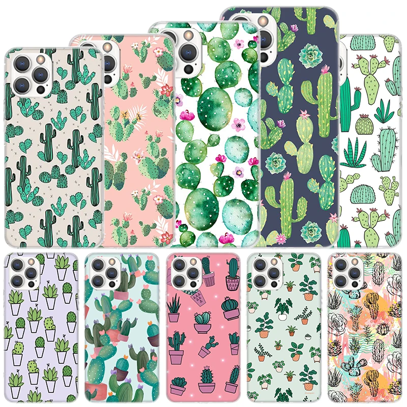 Cartoon Cactus Green Plants Custodia Morbida Per Iphone 11 12 13 Mini 14 Pro Max 15 Apple Phone Cover X Xs Xr Se 7 Plus 8 + Print Coque