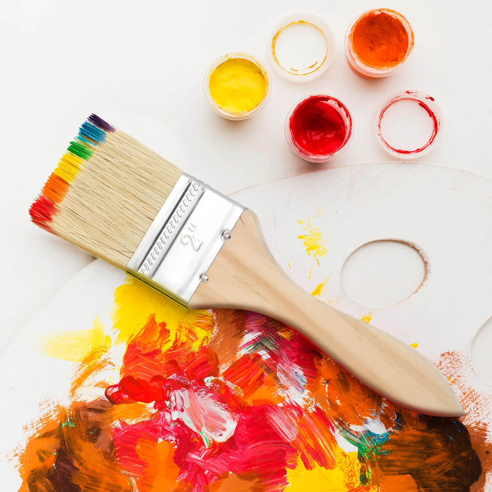 30 Pcs Thickened Wooden Handle Paint Brush Short Brushes Oily for Paints Professional Round Tool Beige Oil-based Color