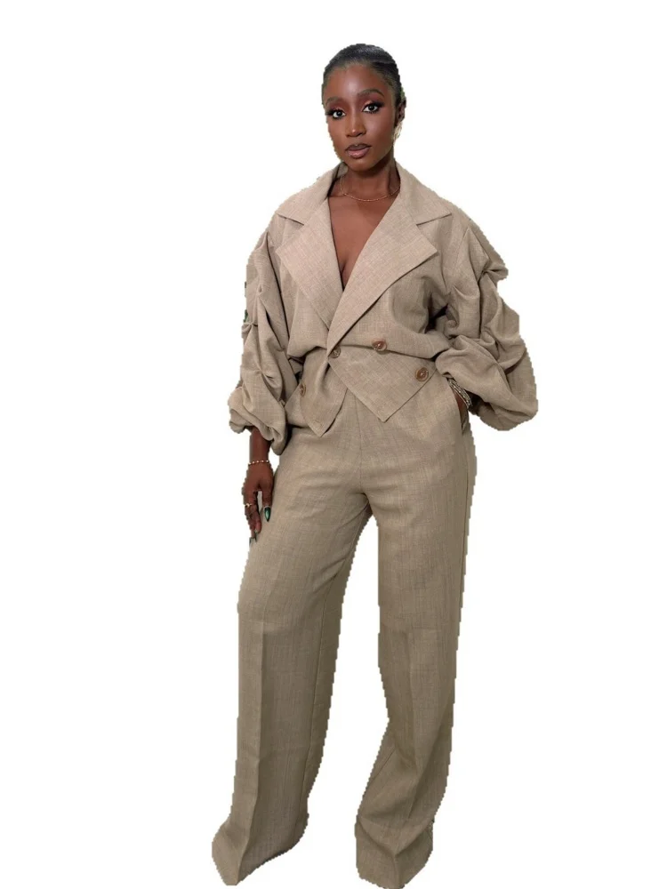 Wmstar Two Piece Set Women Wholesale Pairs European American Commuter Casual Trousers with Large Lapels Pleated Sleeves 2025