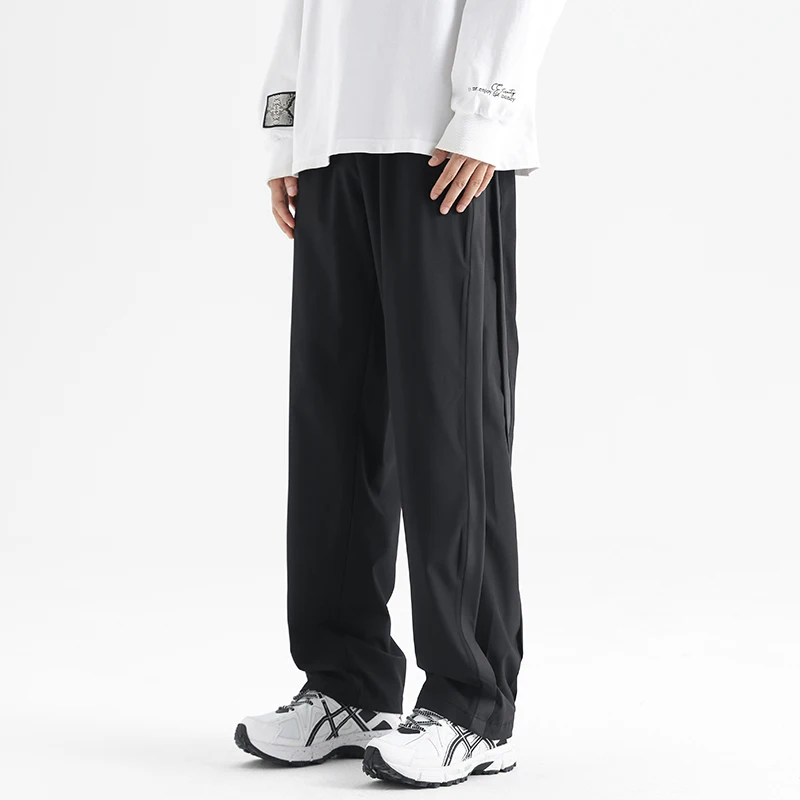 Black patchwork athletic casual pants women's spring thin loose straight-leg wide-leg pants