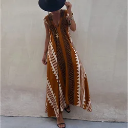 Print Ribbed Beach Dress Women's Swimsuit Sexy Cut Out Knot Thigh Dress Black Cover-ups Kimono Women Bikini Beachwear 2023