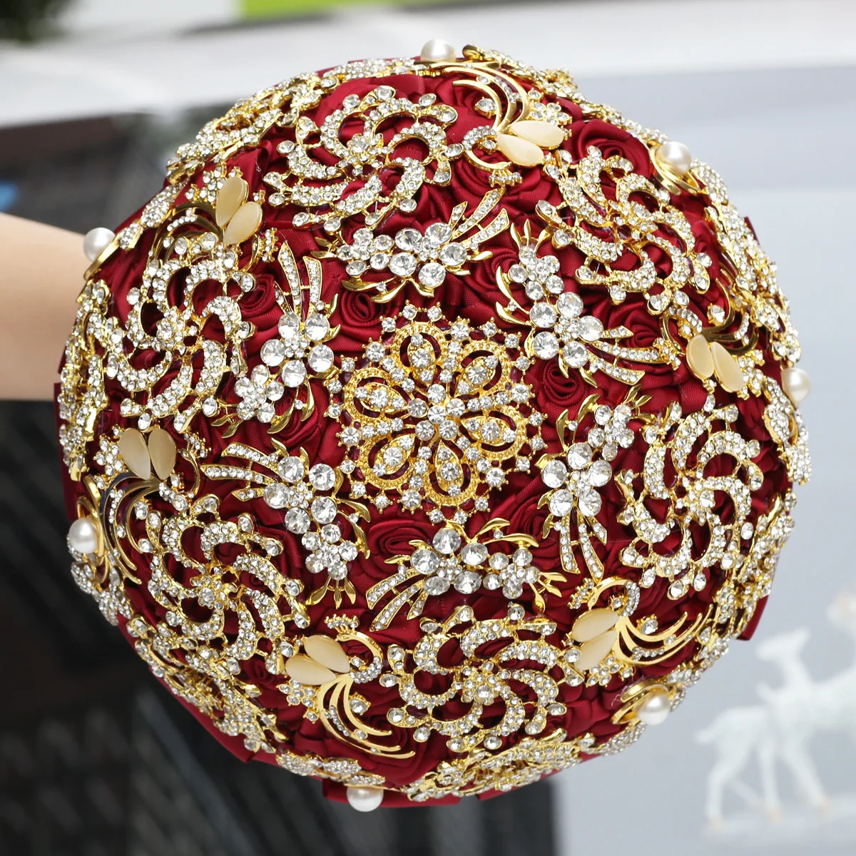 Wedding Golden Rhinestone High Quality Hand Bouquet Water Diamond Bride Holding Flowers Wedding Bridal bouquet Ribbon De Noiva