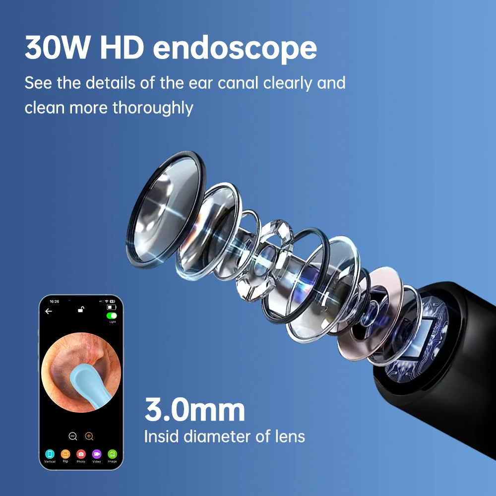 30W High-definition Smart Visual Ear Cleaner Wireless Earwax Cleaner 6 LED 3.0mm Ear Wax Removal Tool Smart Ear Cleaning Spoon