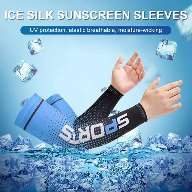 New Ice Silk Sleeve Sunscreen Cuff UV Sun Protection Arm Sleeves  Anti-Slip Men Women Long Gloves Outdoor Cool Sport Cycling 4