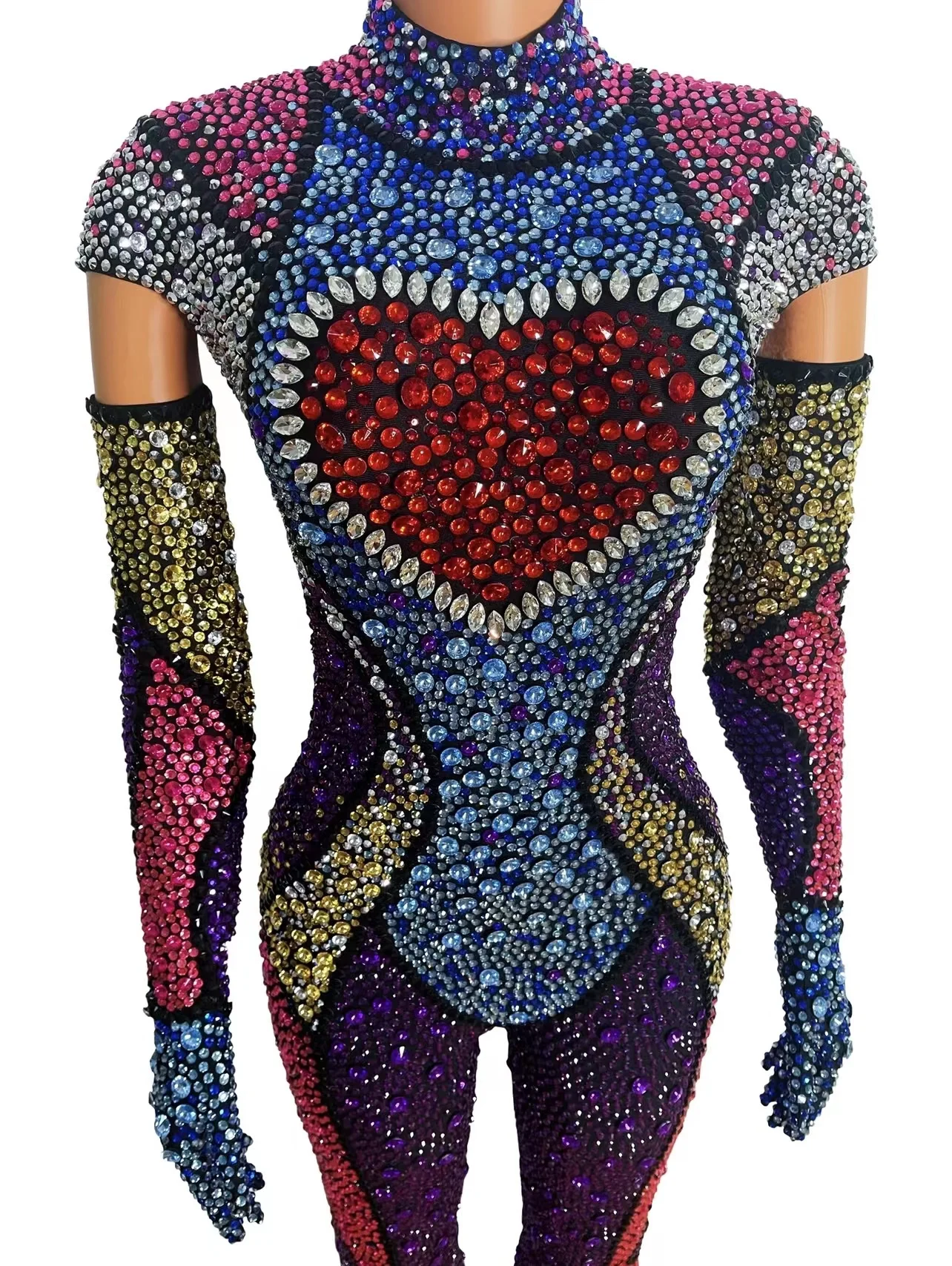 Rhinestones Jumpsuit Rompers Costume for Celebrate Evening Birthday Performance Dance Dress Women Jumpsuit Rhinestones Dress Women Costume Set Women Dance Costume Stage Performance Costume Sexy Evening Dress