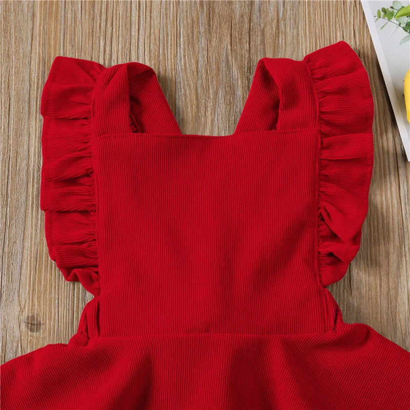 Blotona Baby Girls Solid Color Suspender Skirt Sleeveless Square Collar Large Hem High Waist Dress Ruffles