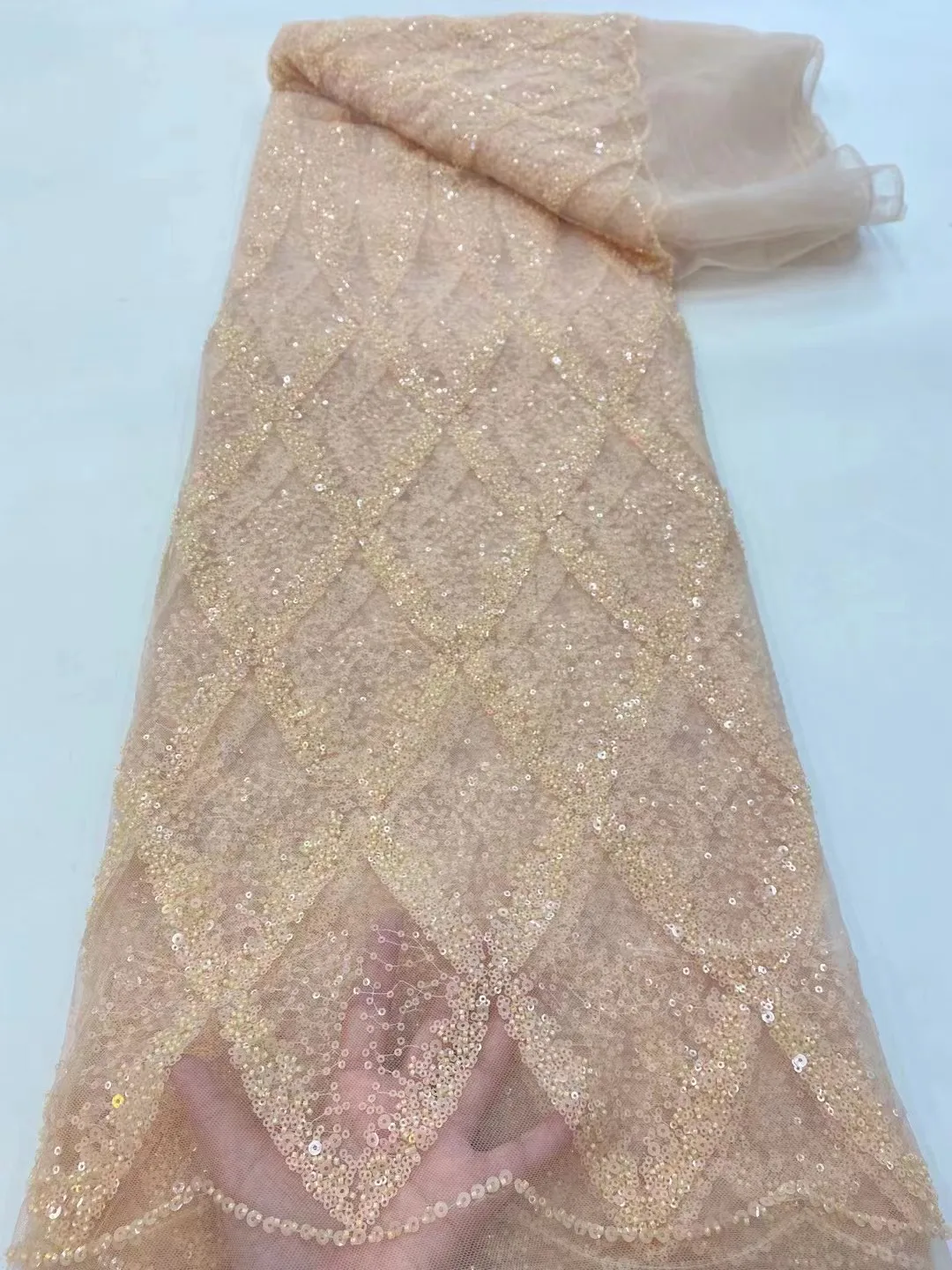 

New rhombus fine sequined lace, french tulle embroidery, good quality and price, beautiful fashion women dress skirt