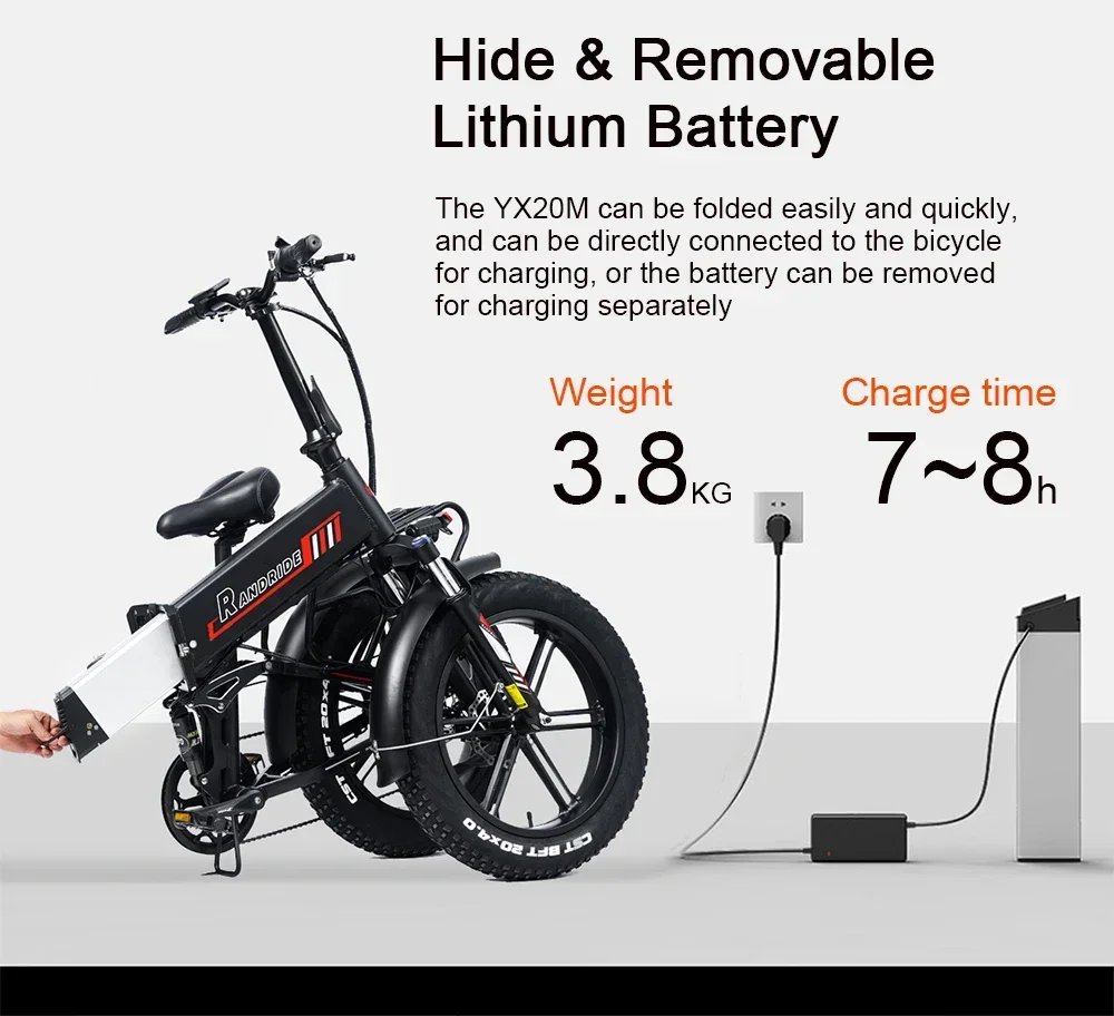 RadRide YX20M electric bike, 1000W motor, 20x4.0 inch wide tires, top speed 45 km/h, 48V 20Ah battery, max range 80-90 km, in st Sdbfd8e9522924b6bb5bd60f0f0cda9d6x