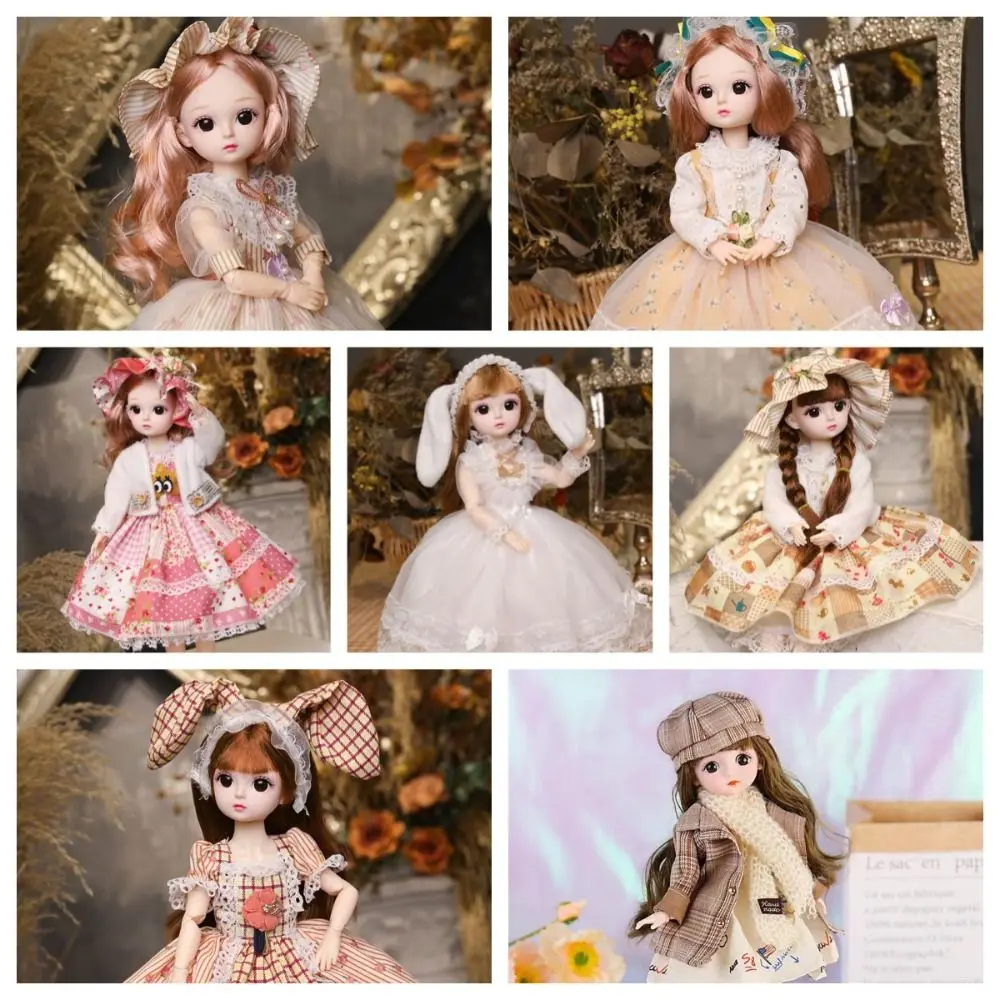 Plastic 30CM Movable Joint Doll Cute Princess Toy Safety Girl Dress Up Toys 3D Makeup Doll With Music Children 5