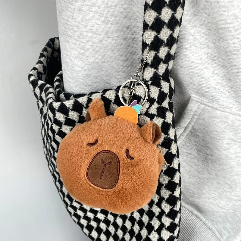 Cute Plush Capybara Coin Purse Fashion Kawaii Zipper Wallet Lipstick Bag Small Cartoon Bags Pendant Earphone Bag Gift for Girls