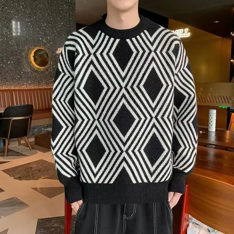 thumbnail image 1 of Suéteres de punto para hombre, ropa popular coreana, suéteres de punto para hombre, suéter holgado de otoño e invierno, jersey tejido Y2k de alta calidad y barato, 1 of 5